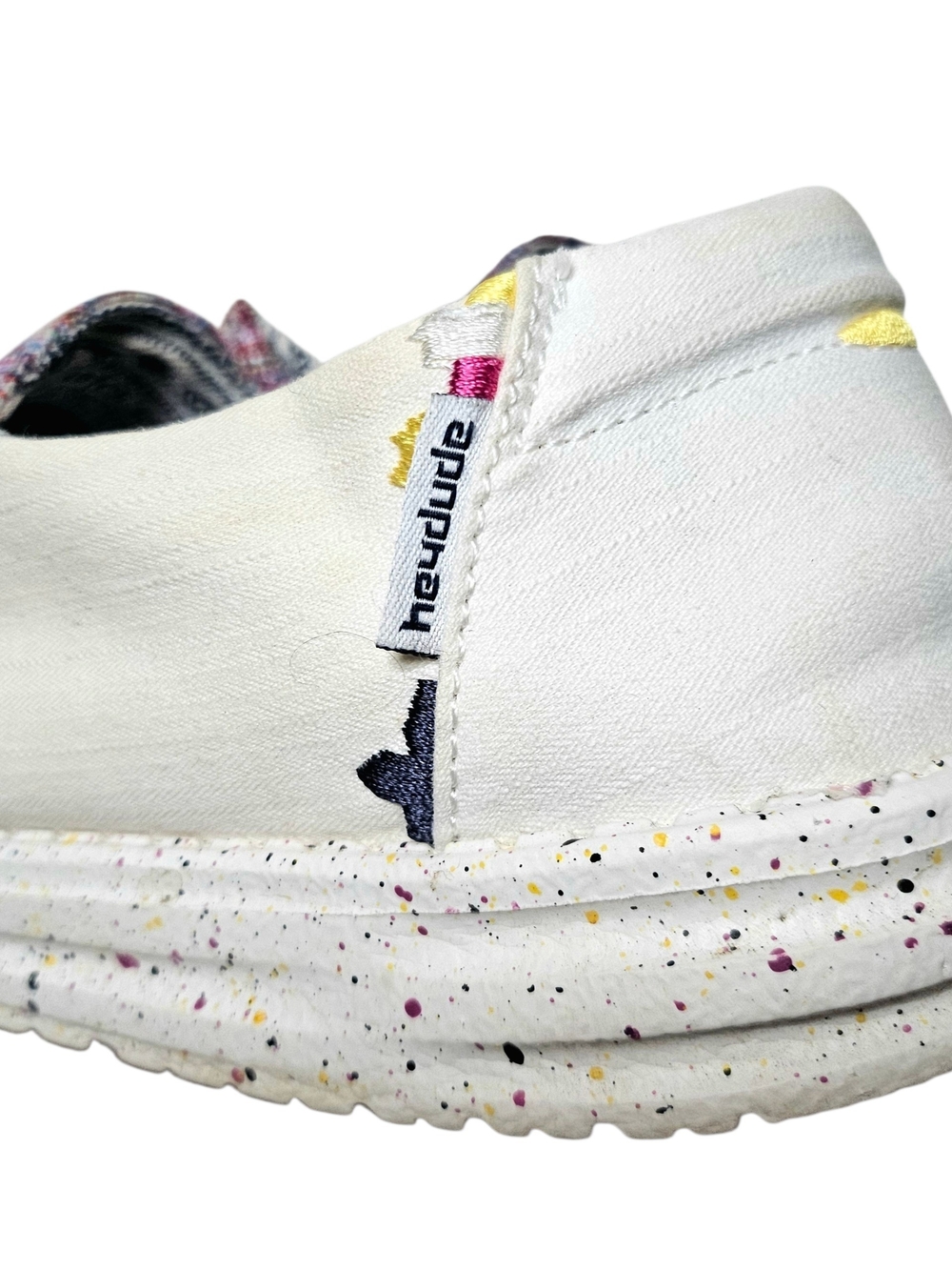 Hey Dude Boho Distressed Azca Sneakers in White with Multi Woven Accents - Picture 5 of 9
